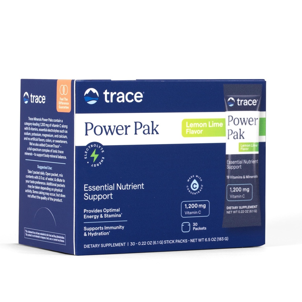 Trace Minerals Power Pak Multivitamin ve Multimineral Packets - Elektrolyte Support - 1200 mg C artı 70+ Trace Mineralleri - Lemon Lime Flavor - 30 Packets