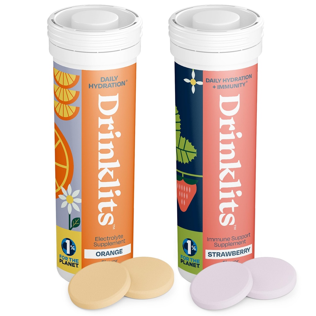 İçecekler Orange Daily Hydration Tabletleri + Strawberry Immunity Tabletleri (2) Tube Pack | Essential Electrolytes – Great Taste – Immune Support | 20 Services (10 Tabletler Per Tube)