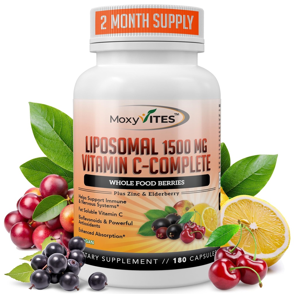 Liposomal Vitamin C with Zinc Capsules - Vit C Organic Elderberry, Amla, Camu Camu- Vitamina C High Absorption, Anti Aging, Immune Support,1500mg/Serving 3 Month Supply Gluten Free NON GMO Veggie Caps