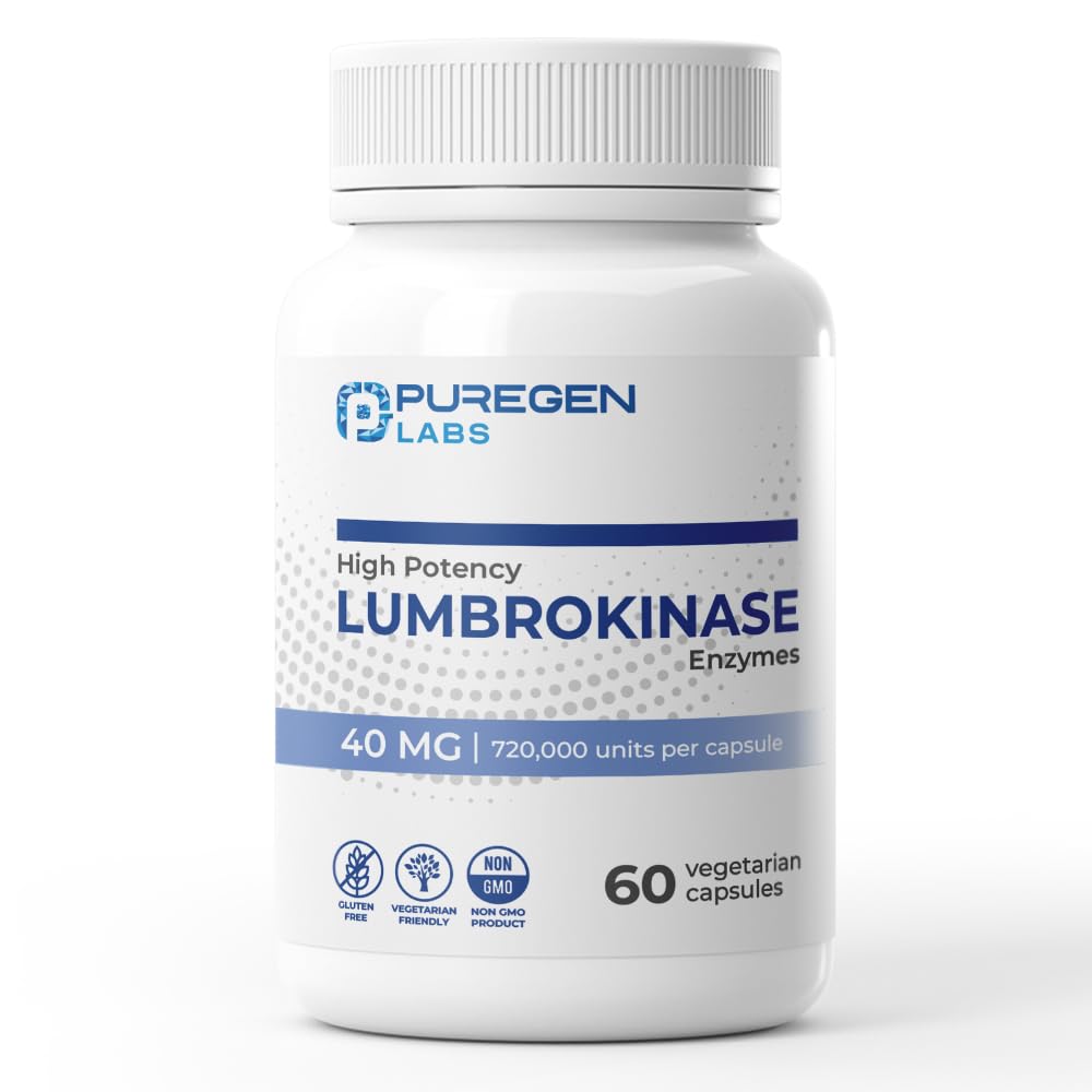 Puregen Labs Lumbrokinase 40mg per Capsule High Potency Supplement | High Activity Lumbrokinase Enzymes | No Harmful Words | Non-GMO | Gluten Free | Made in USA - 60 Vegetarian Capsules