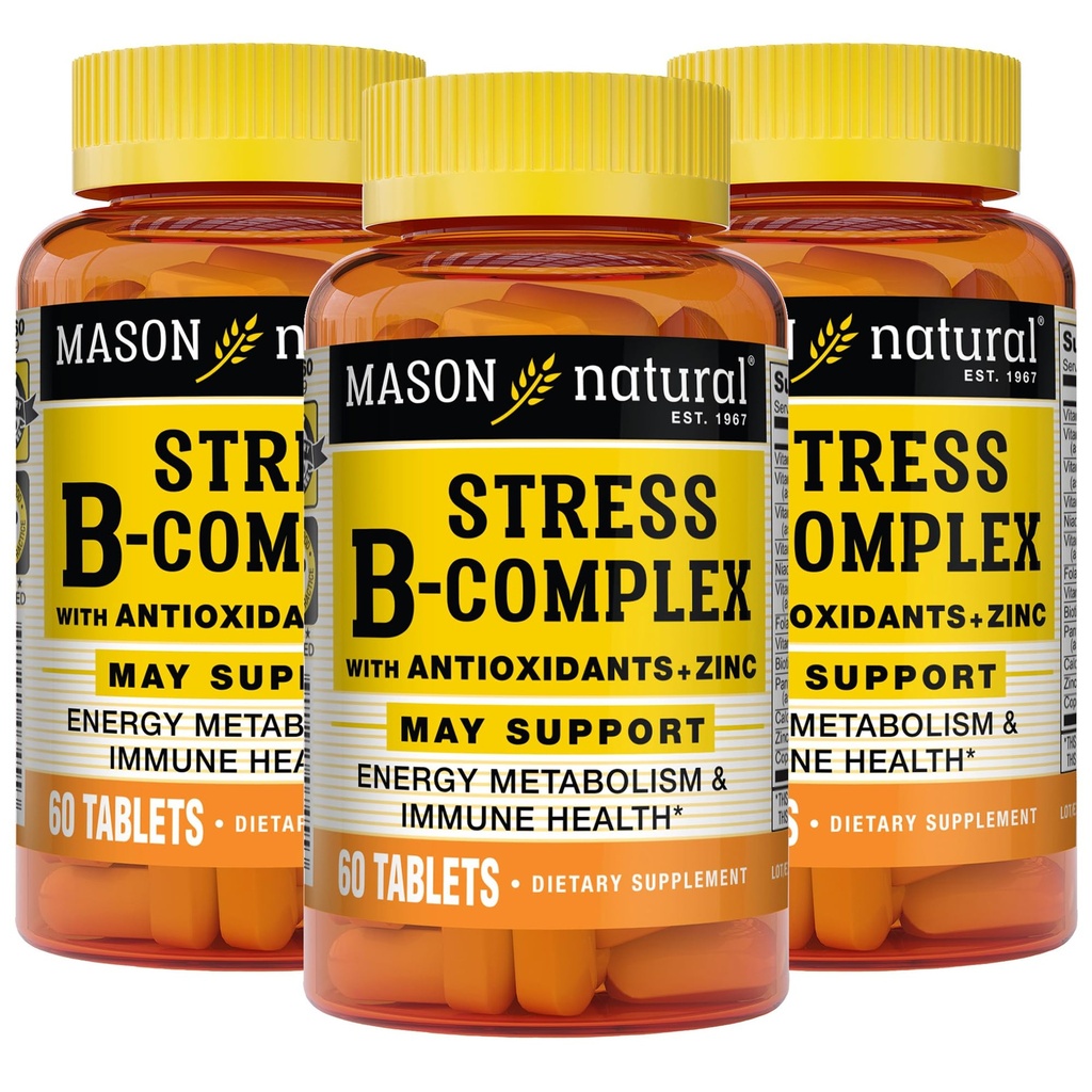 MASON NATURAL Stres B, Antioksis + çinko, 6 Ay Supply, Dual Action Formula, Supports Energy Metabolism & Immune Health, 3 Pack