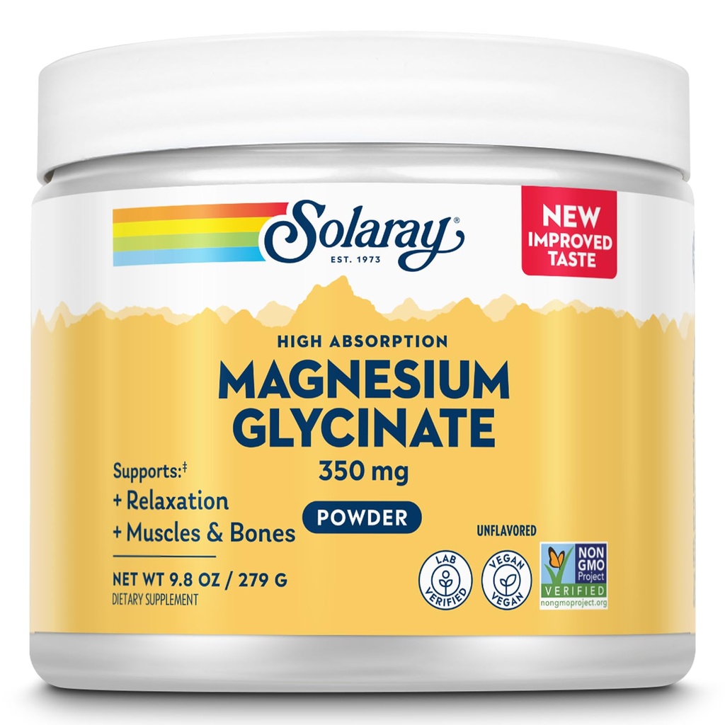 SOLARAY Magnezyum Glycinate Toz 350 mg - Unflavoreded Toz Magnezyum Toz - Bone, Muscle ve Relaxation Support - Vegan, Non-GMO, 60-Day Garanti - 50 Hizmet, 6 OZ