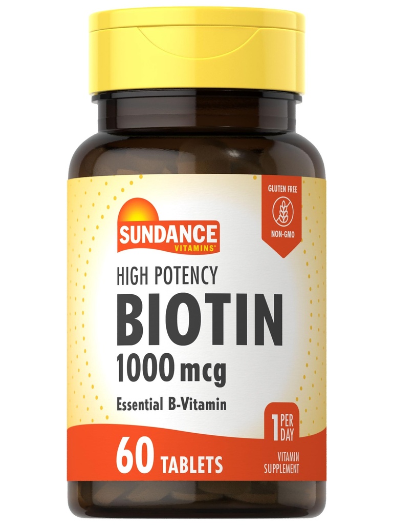 Sundance High Potency Biotin 1.000 mcg Supplement | Essential B Vitamin Tabletleri | Vejetaryen, Non-GMO & Gluten Ücretsiz