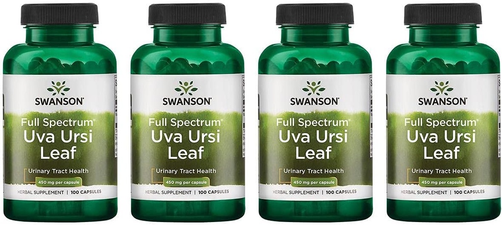 Swanson Full-Spectrum Uva Ursi Leaf - Herbal Supplement Kidney & Urinary Tract Health - Kartiovascular System Function & Bladder Health - (100 Capsules, 450 mg Her) 4 Pack
