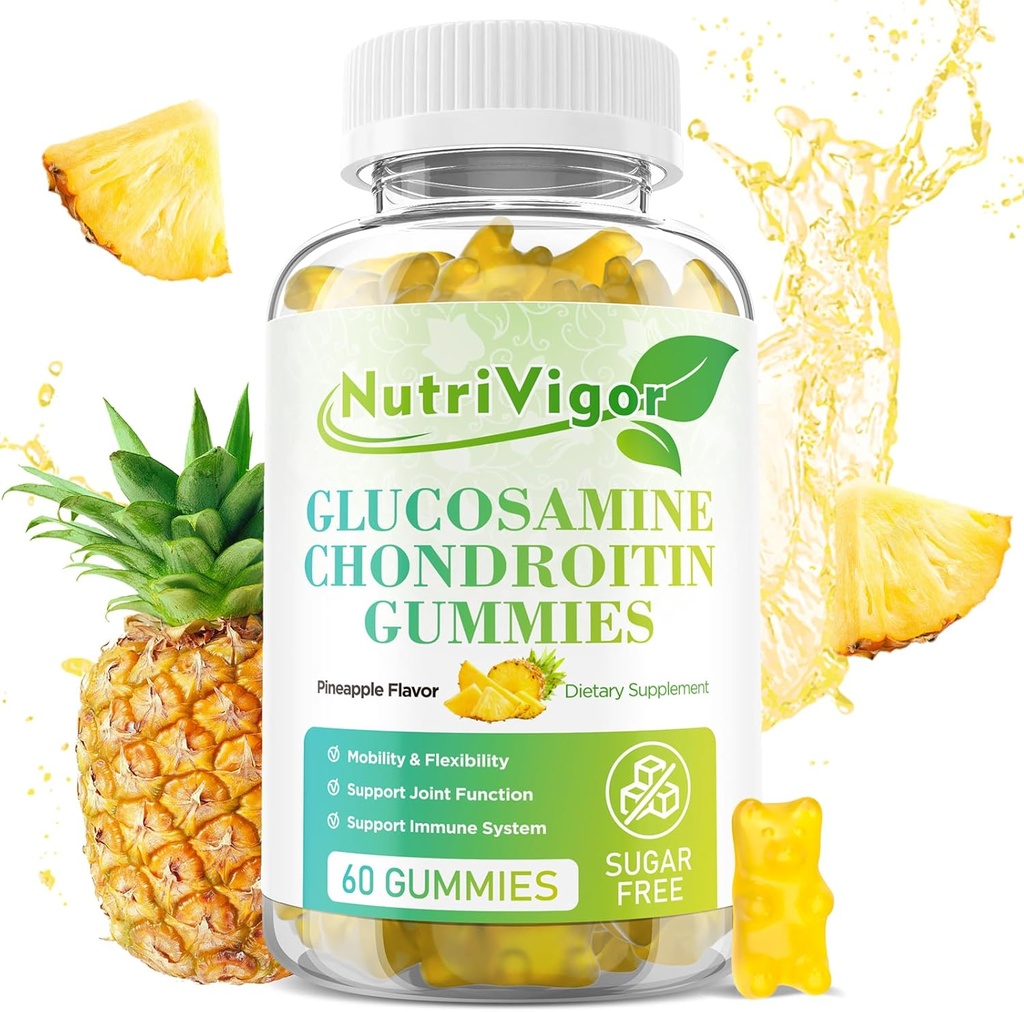 Glucosamine Chondroitin Gummies, Ekstra Güçlü Ortak Destek MSM & Elderberry ile Tamamlanmış, Antioksit Immune Support for Yetişkinler, Pineapple Flavor, 60 Count
