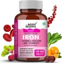 Kadınlar için Demir Plus (Plant Temel, Chelated Iron, Folic Acid, VIT C, B12, B9, Spinach, Beetroot Tür) - Yüksek Absiyon, Destekler Kan Binası, Enerji & Immunity,% 100 RDA, 120 Tablet
