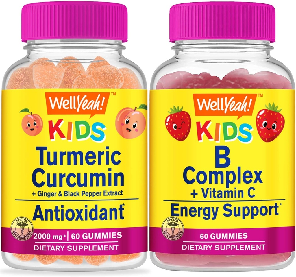 WellEvet Turmeric Curcumin Kids + B Complex Kids, Gummies Sche - Great Tasting, Vitamin Supplement, Gluten Free, GMO Free, Chewable Gummy