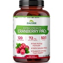 Zazzee Cranberry PACs, 72 mg PACs per Capsule, 2X Strength, 100% 00000, 120 Vegan Capsules, 50:1 Extract, 18,200 mg Strength, Fast-Acting, effective Urinary Tract Support, Made in the USA