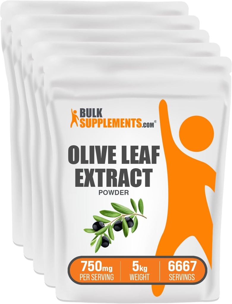 BulkSupplements.com Olive Leaf Extract Toz - Herbal Supplement, Antioksi Kaynağı, Zeytin Leaf Toz - Gluten Free, 750 mg per Service, 1 kg (2.2 lbs) (Paket of 5)