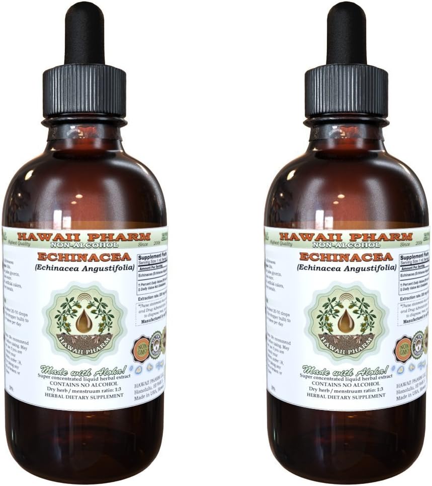 Echinacea Alkol Özgür Sıvı Ekstraksiyon, Echinacea (Echinacea Angustolia) kuru Kök Glycerite Hawaii Pharm Natural Herbal Supplement 2x4 oz