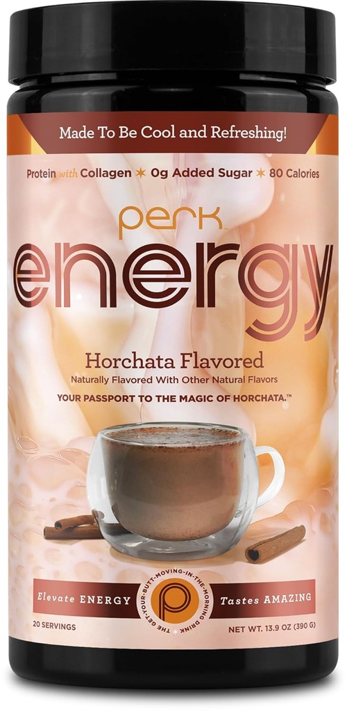 Perk Energy Original Horchata Energy Drink Toz (20 hizmet) - Gluten-Free, Peanut-Free