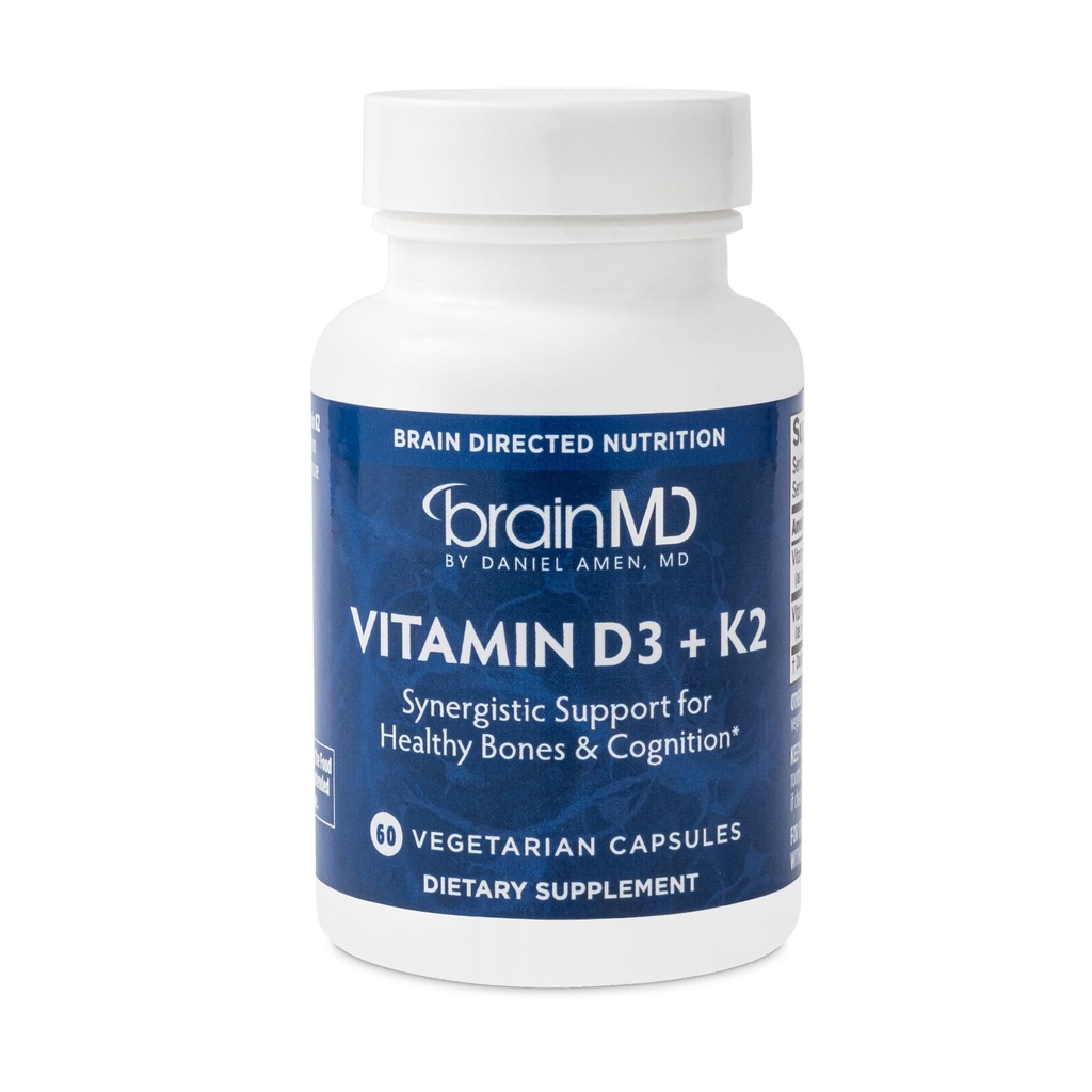 BRAINMD Vitamin D3 + K2-60 Capsules - Sağlıklı Bones & Cognition - Gluten Free - 60 Hizmetler