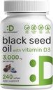 DEAL SUPPLEMENT Black Seed Oil, 240 Softgels – Cold-Pressed Nigella Sativa, Doğal Occurring Youmoquinone (TQ) – Non-GMO, No Gluten – Black Cumin Tohum Sıvı Capsules with Vitamin D3