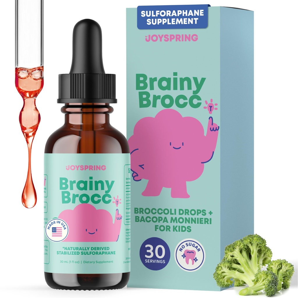 Çocuklar için brokoli Supplement | Sulforaphane & Bacopa Monnieri Drops | Supports Cognitive Function | Vegan & Kid-Friendly