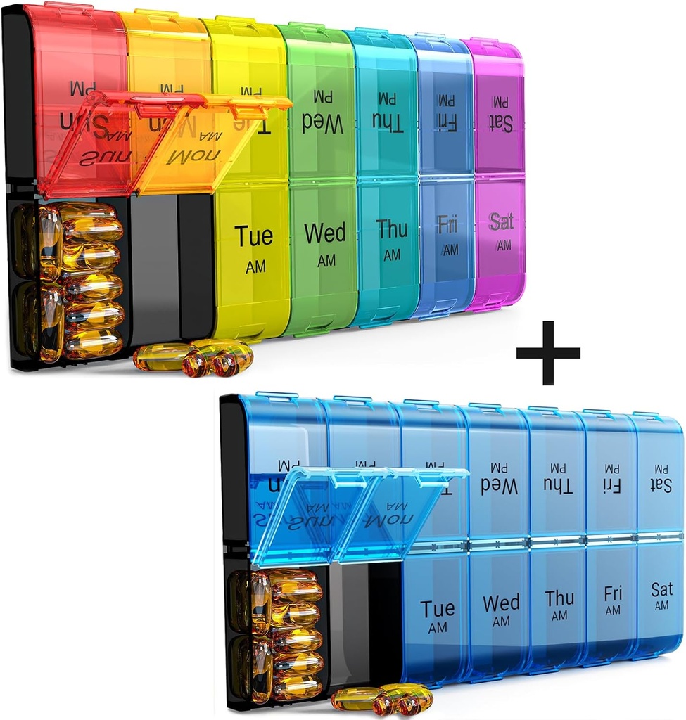 Ekstra Büyük Pill Organizer 2 Zaman Bir Gün, Haftalık XL AM PM Pill Case, 7 Gün Pill Box Günde Bir Gün