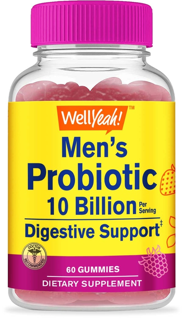 WellEvet Probiyotik Gummies for Men with 10 Milyar CFUs, Restore Natural Digestive Balance, Gas, Bloating, and Irregularity, Gluten Free, Non-GMO, Vegetarian - 60 Gummies