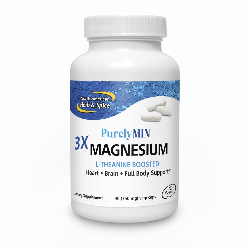 NORTH AMERICAN HERB & SPICE PurelyMin - 90 Vegi Caps - Yüksek Absorbable Magnezyum Kompleksi + L-Theanine - 30 Hizmet