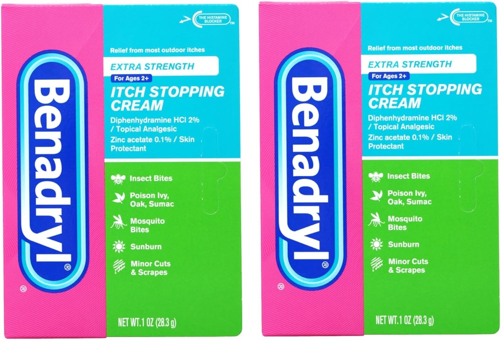 Benadryl Ekstra Güçlü Anti Itch Cream 1 Oz Tube (Pack of 2)