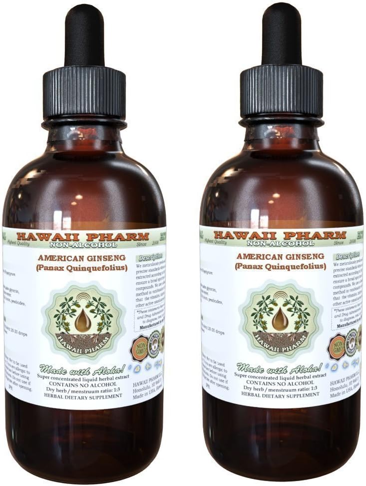 Amerikan Patenti Alkol Özgür Ölçeği, BTC (Panax Quinquefolius) Kuru Kök Glycerite Hawaii Pharm Natural Herbal Supplement 2x4 ozz