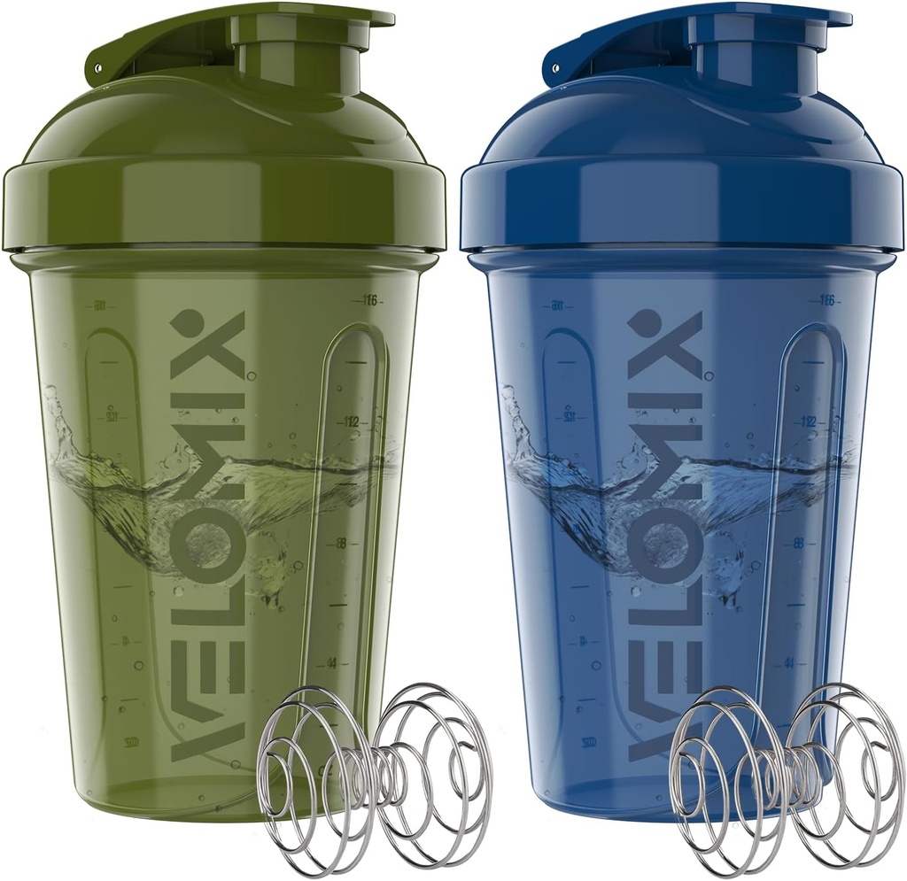 VELOMIX -2 Pack- 20 oz protein Mixer Şişeler - 2 Wirex Whisk | Protein Shakes ve Pre Workout | Protein Shaker Şişe Paketi (Yeşil/Mavi)