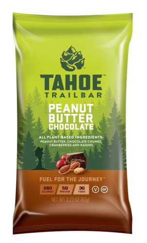 Tahoe Trail Bar, Plant-Based Natural Energy Bar (2.22 Ounce protein Bar, 12 Kont) Yüksek Protein Non-GMO, Gluten-Free, Vegan Sağlıklı Snacks - Peanut Butter Chocolate