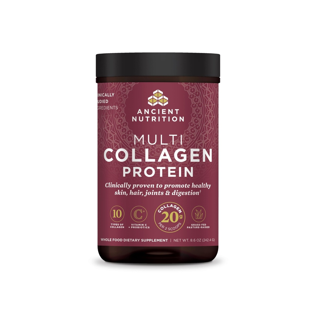 Ancient Nutrition Hydrolyzed Collagen Peptides Powder, Unflavored Multi Collagen Powder Packets for Women and Men with Vitamin C, 24 Servings, Supports Skin and Nails, Gut Health