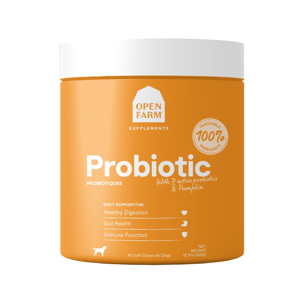 Open Farm Probiyotik Chews, Dog Supplement, Dog Vitamins, Supports Normal Flora ve Bowel Hareketi Traceable ve Vet-Approved Materialss, 12.7 oz, 90 Count Count