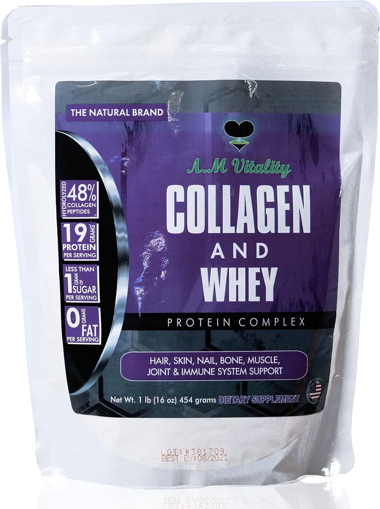 Collagen ve Whey Protein Toz Kompleksi Sağlık Supplement - Vanilla Flavor - 16oz (21 Hizmet)