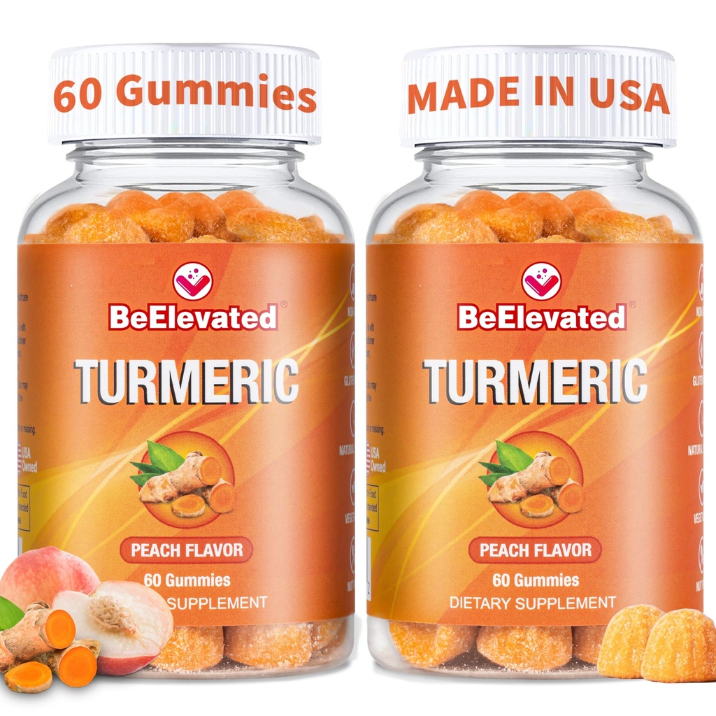 Curcumin Turmeric Gummies – Ekstra Güçlü 2000 mg 8:1 Türmeric Supplement Gummies with Black Pepper & Ginger – Vegan Non-GMO Ortak Destek Chewables – Peach Flavor - 2 Pack of 2