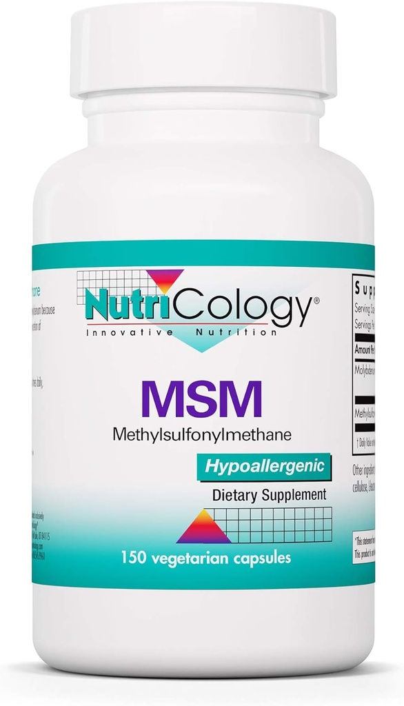 Nutricology MSM Supplement - Ortak Destek, Metilsulfonylmethane, Saç Büyümesi, Skin & Nails, 500 mg Vegetarian Capsules - Sayı 150