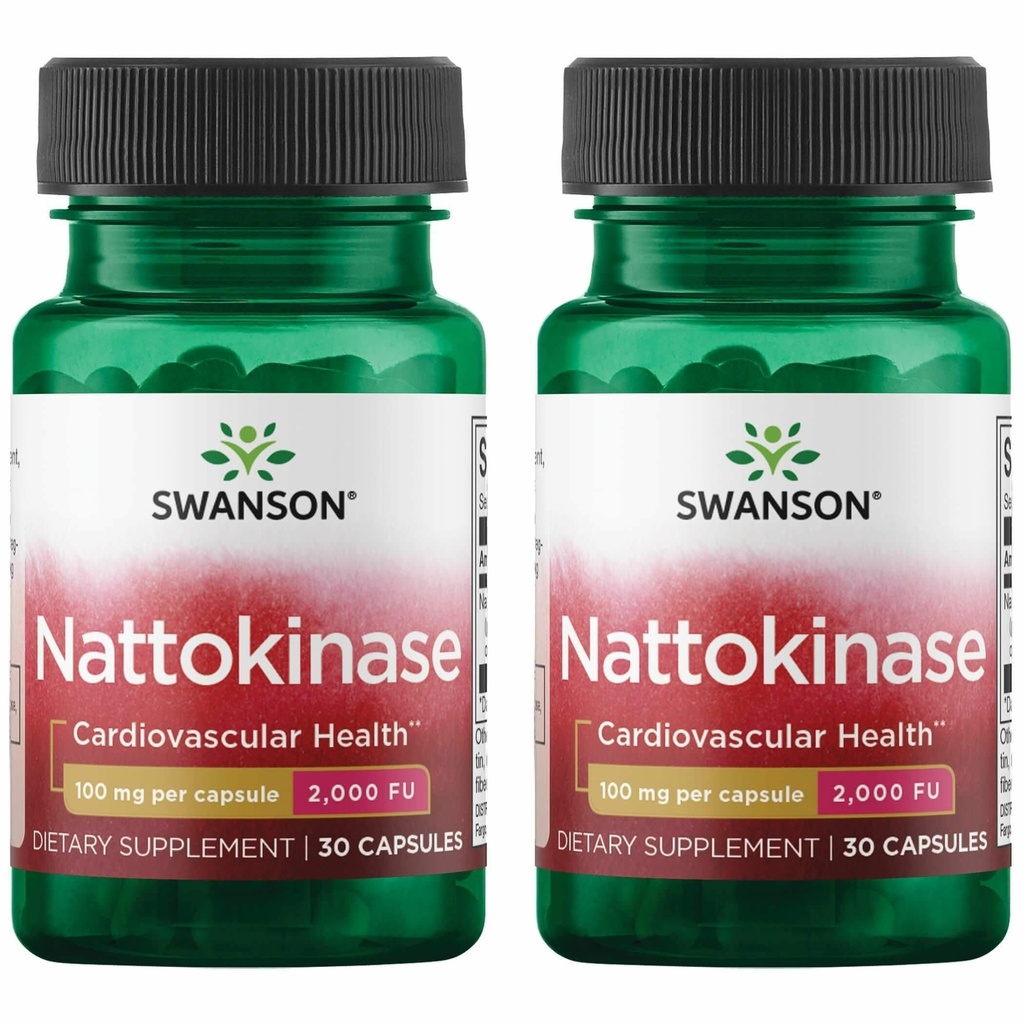 Swanson Nattokinase 2000 Fibrinolytic Unit 100 Milligram 30 Capsules Enzyme (2 Pack)