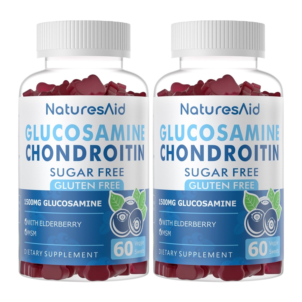 Glucosamine Chondroitin Gummies with MSM & Elderberry Extra Strength - Ortak Destek, Antioksi Immune Support Supplement for Yetişkinler, Men & Women.(2 Pack)