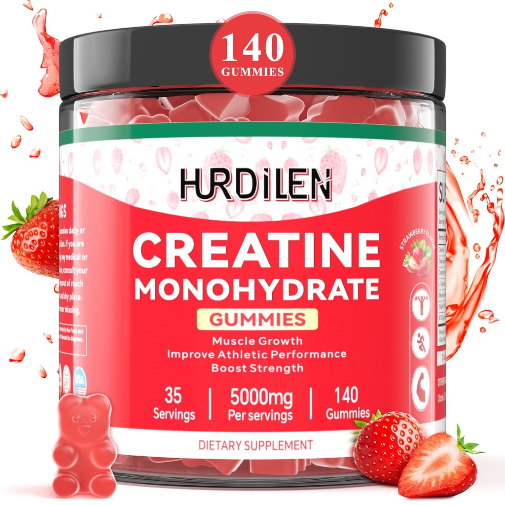 140 Kont Tinatine Monohidrat Gummies, 5000mgtine Monohidrat No Sugar Gummies for Women & Men with L-Taurine, Vitamin B12 for Muscle Recovery, Glute Builder, Energy Boost