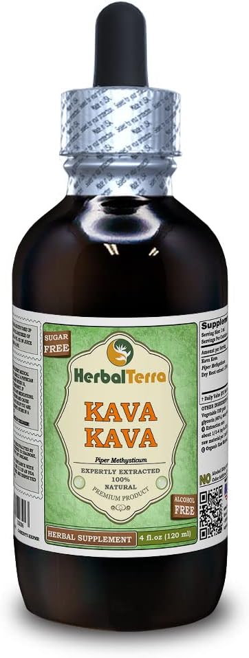 Kava Kava (Piper Methysticum) Glycerite, kuru Kök Alkol Özgür Sıvı Ekstraksiyon (Brand Name: HerbalTerra, Proudly Made in USA) 4 fl.oz (120 ml)