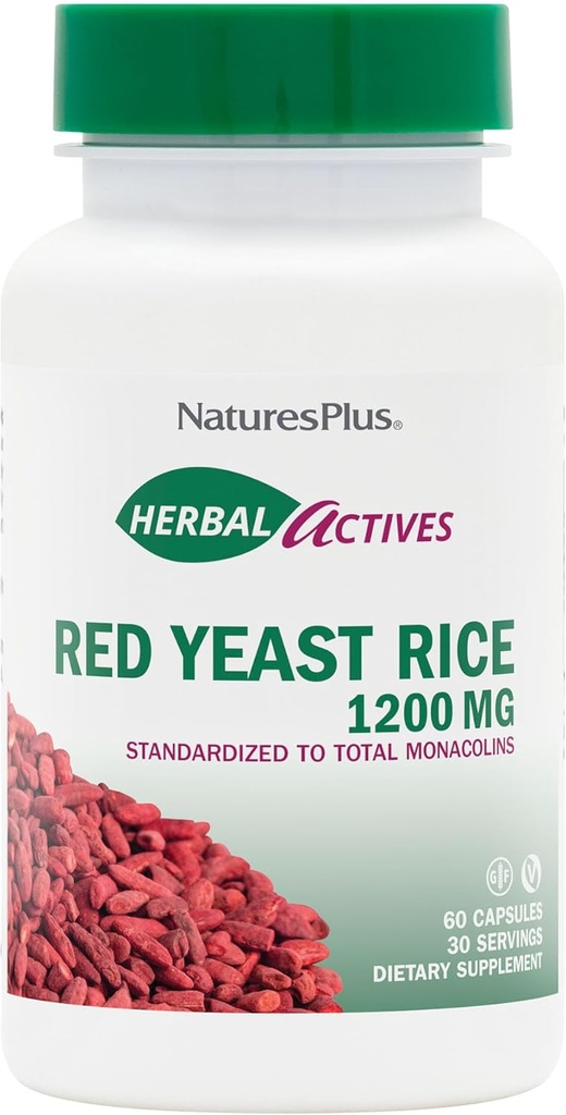 NaturesPlus Herbal Actives Red Yeast Rice 1200 mg - 60 Capsules - Non-GMO, Vegan, Gluten Free - 30 Hizmetler