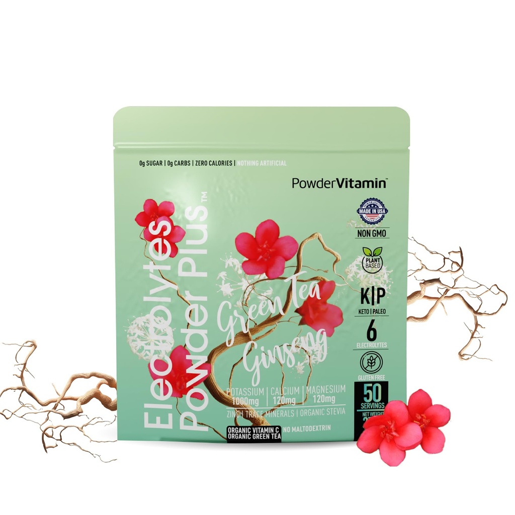 TozVitamin Electrolytes Toz Plus (50 Hizmet) Yeşil Çay BTC Elektrolyte Toz Keto, Sugar Free, Pink Himalaya Salt,1000 mg Pyum,120 mgba,120 mg Magnezyum, Hydration Toz Toz,120 mg Magnezyum, Hydration Toz