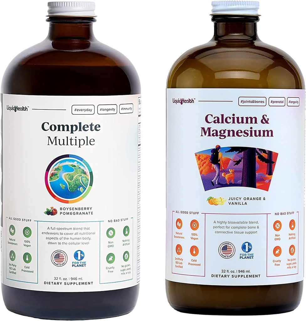 LIQUIDHEALTH, Yetişkinler için Multivitamin & Steel ve Magnezyum Sıvı Vitamin Paketi - Tüm Vücut Sağlığı, Immune System, Bone & Ortak Destek - Tüm Gıdalar, Vegan, Non-GMO, USA Made