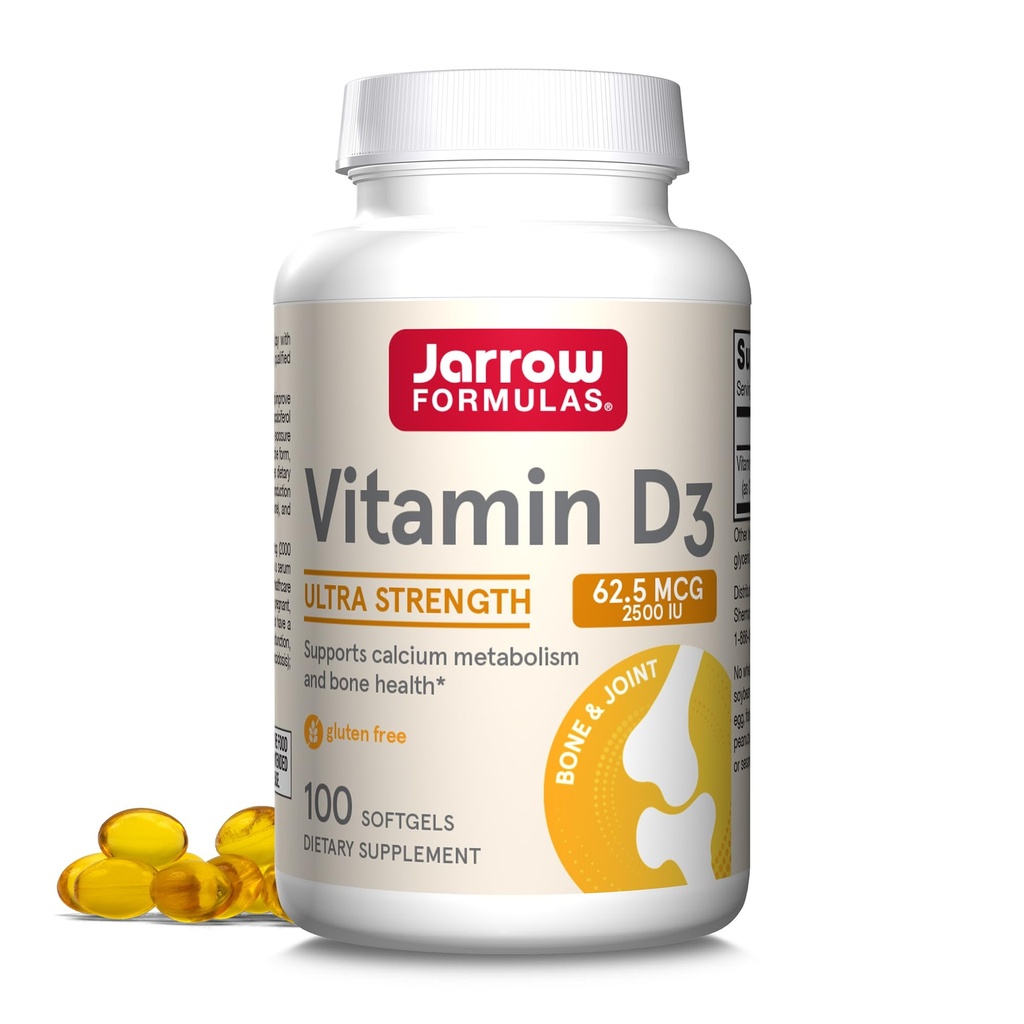 Jarrow Formulas D3 62.5 mcg (2.500 IU) - 100 Hizmet (Softgels) - Bone Health, Immune Support & Food Metabolism Desteği - D Supplement - D3 Vitamini - 2500 Vitamin D - Gluten Ücretsiz