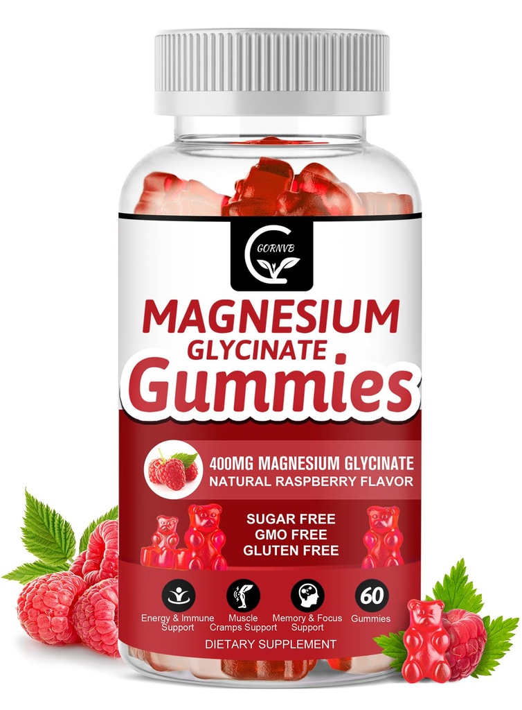 Magnezyum Glycinate Gummies 400 mg, Mg P Properties Supplement with Chelated Magnezyum Malate Kompleksi, D, B6 ve CoQ10, Memory, Calm, Mood & Sleep - 60 Kont (Pazarlama)