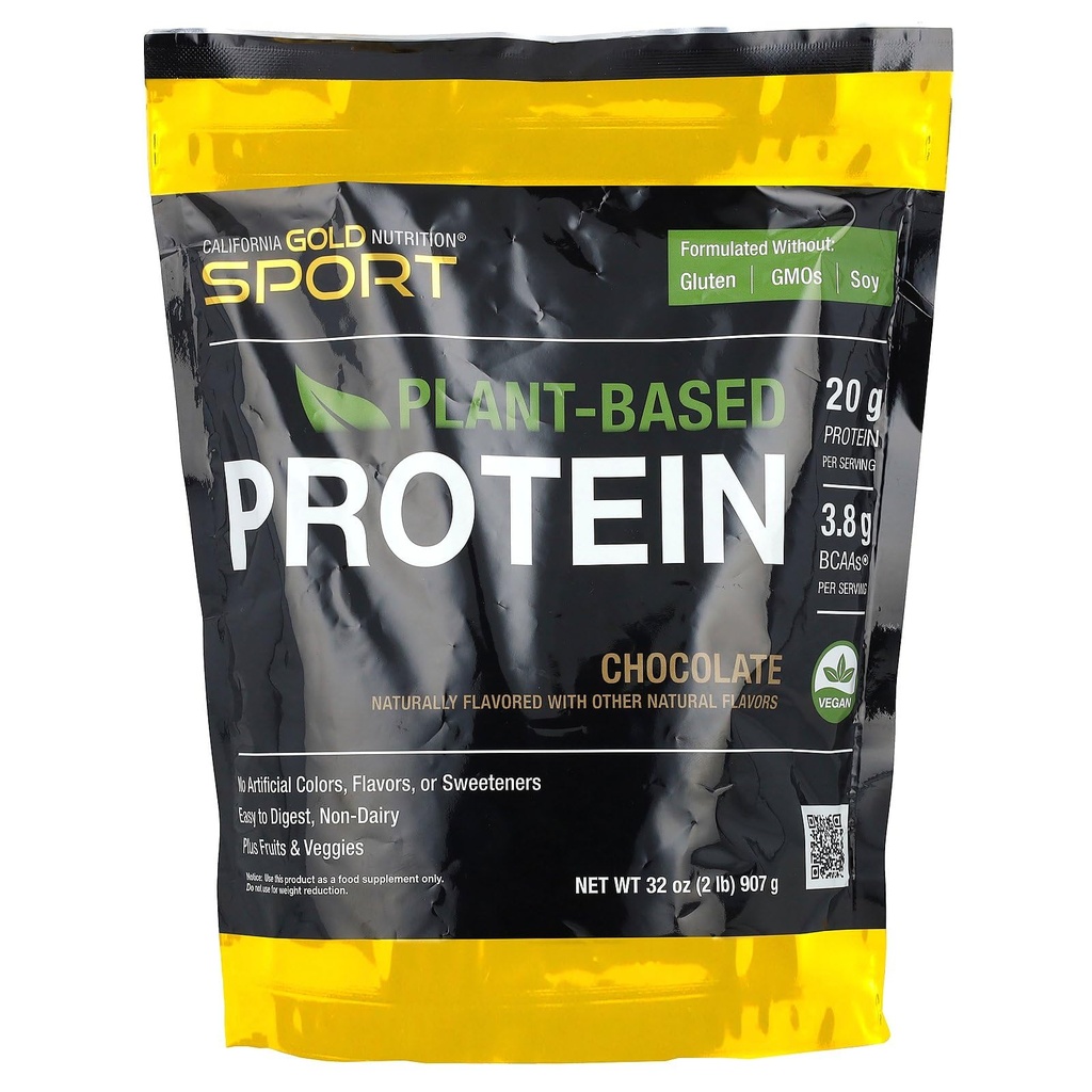California Gold Nutrition Sport, Plant-Based Protein with Organic Brown Rice proteini, Flaxseed, Chia Tohum, Chocolate, 2 lb (907 g)