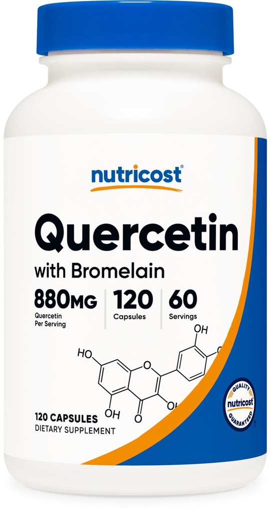 Nutricost Quercetin with Bromelain, 880 mg Quercetin + 165 mg Bromelain Per Service, 120 Capsules, 60 Servisler (2 Caps Per Service) - Vegetarian, Non-GMO & Gluten Free