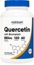 Nutricost Quercetin with Bromelain, 880 mg Quercetin + 165 mg Bromelain Per Service, 120 Capsules, 60 Servisler (2 Caps Per Service) - Vegetarian, Non-GMO & Gluten Free