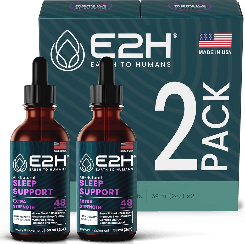 E2H Natural Sleep Aid - Sıvı Melatonin ile Chamomile, Theanine - Sleep Better, Deeper, Longer - Vegan, Gluten Free - Stres Yardımı (2 Şişeler)
