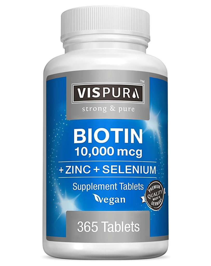 Biotin 10000 mcg + çinko + Selenium, Pure, Vegan & Ekstra Güçlü, Saç Büyümesi için En İyi Tamam, Glowing Skin, Güçlü Nails*, 12 Ay için 365 Tablet, Ek Olmayanlar