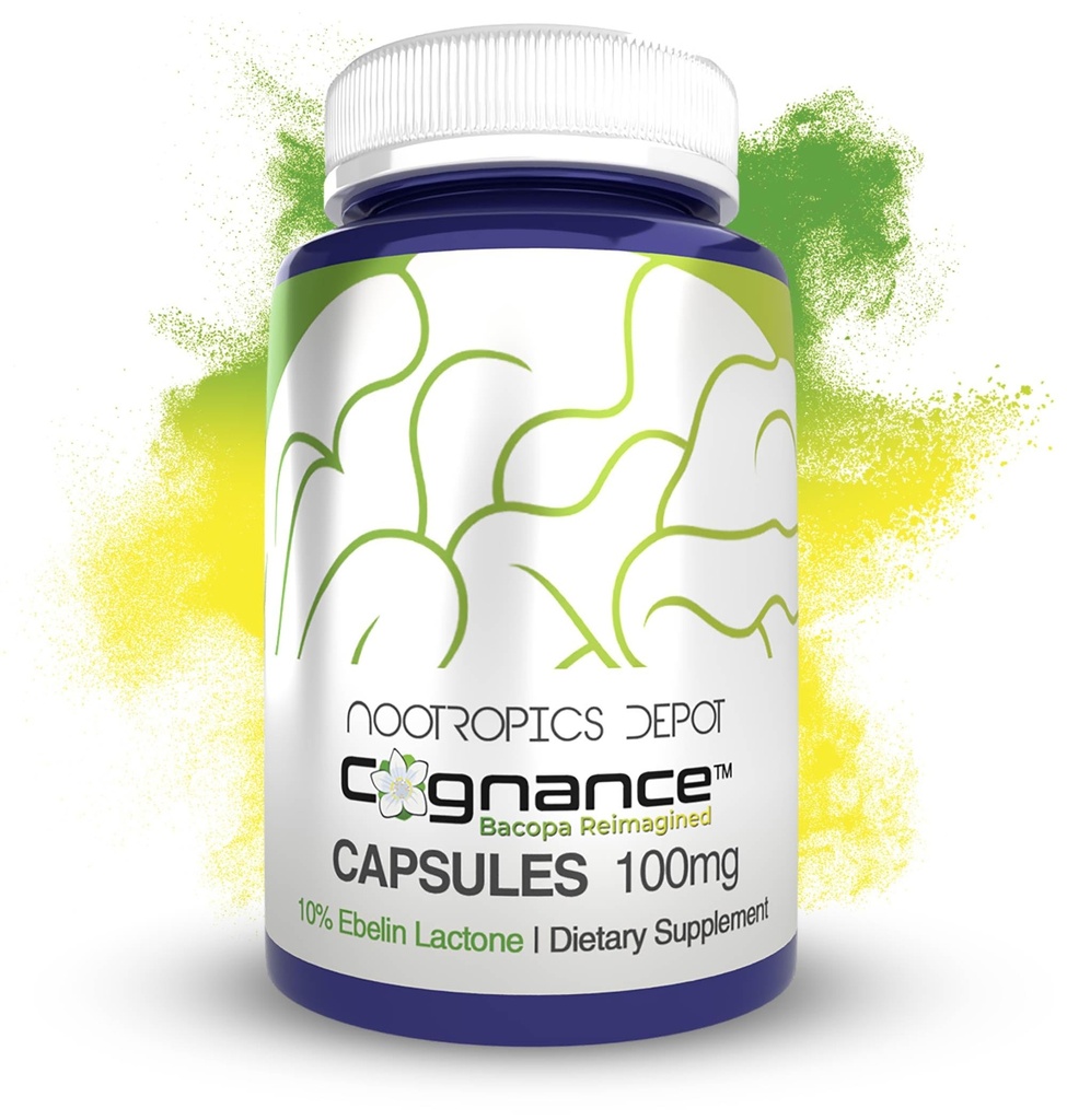 Nootropics Depot Cognance Gelişmiş Bacopa Capsules | 100 mg | 10% Ebelin Lactone | Bacopa monnieri | Mood, Memory, & 5-HT2A Aktivasyonu, 60 Count (Pack of 1)