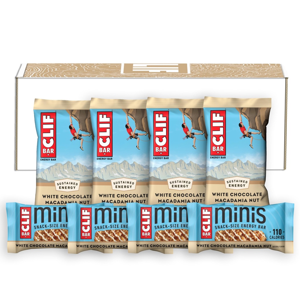 KAMP - Beyaz Çikolata Macadamia Nut Flavor - Tam Boyut ve Mini Enerji Barları - Organik Oats ile - Non-GMO - Bitki bazlı - 2.4 oz. ve 0.99 oz. (20 Count)