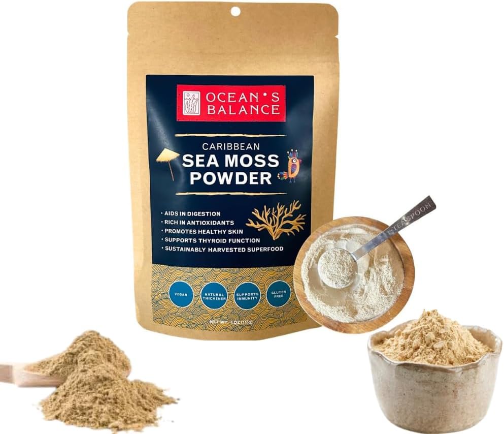 Ocean's Balance Clean Taste of Maine Sea Moss Powder (4oz) - Raw, Wildcrafted, Premium Quality - Supports Detox, Digestive Health, Immune System, Skin & Hair by Nature's Choice