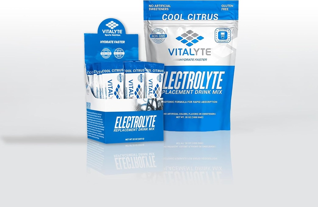 Vitalyte Electrolyte Toz İçecek Mix Sche, 1 Standup Pouch + 25 Count Packet, Gluten Free Post Workout Toz İçecek Mix, Cool Citrus Flavor