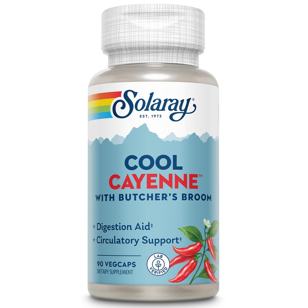 SOLARAY Cool Cayenne Pepper 40.000 HU ile Butchers Broom for Health Circulation Support | 90 VegCaps