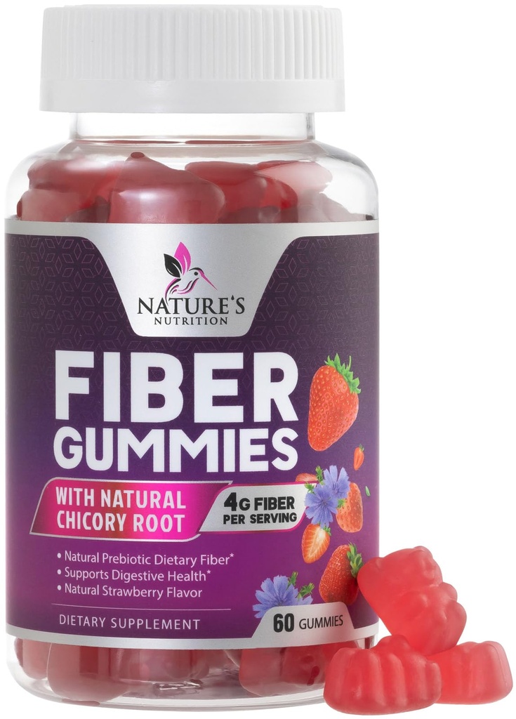 Yetişkinler için Fiber Gummies 4g - Prebiyotik Plant Based Fiber Gummy Supplement for Digestive Health & Regularity Support, Daily Prebiyotik Supplement Supports Gut Health for Women & Men, Vegan - 60 Gummies